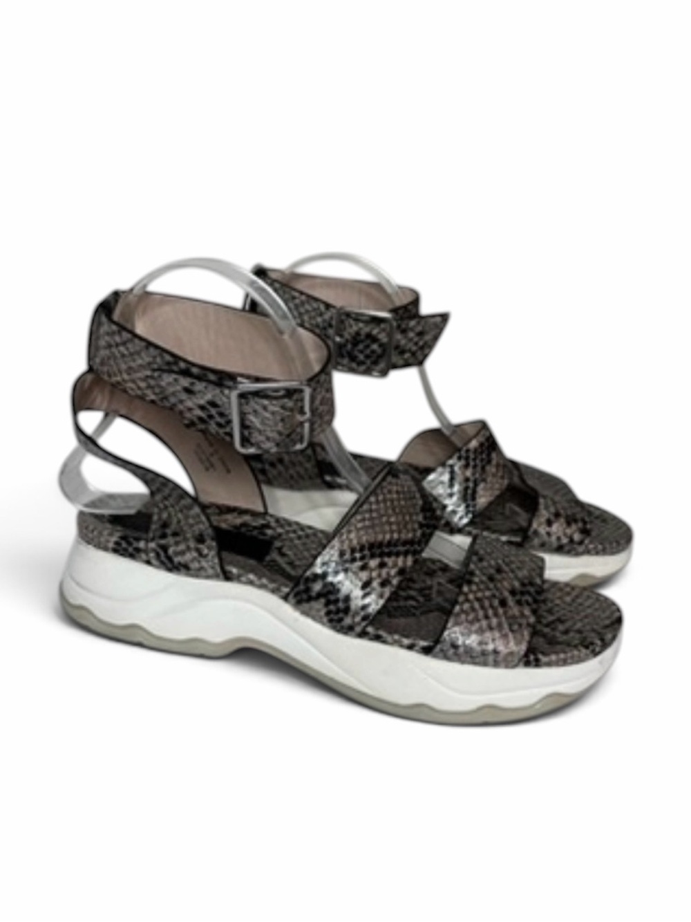 ASOS Snakeskin Leather Ankle Strap Stacked Sole Sandals Size 8